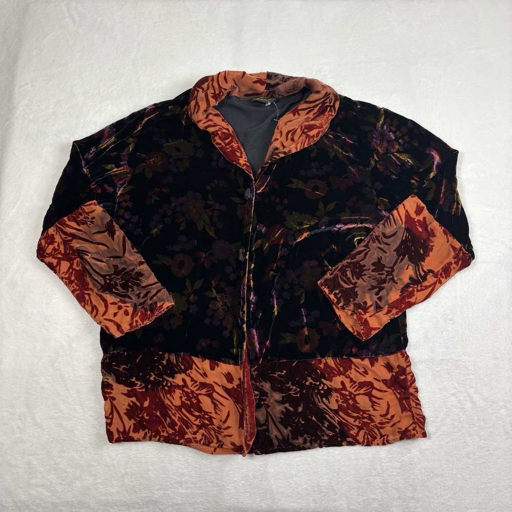 VTG Y2K Aris A Velour Velvet‎ Jacket Long Sleeve Top Women's Small Silk Floral